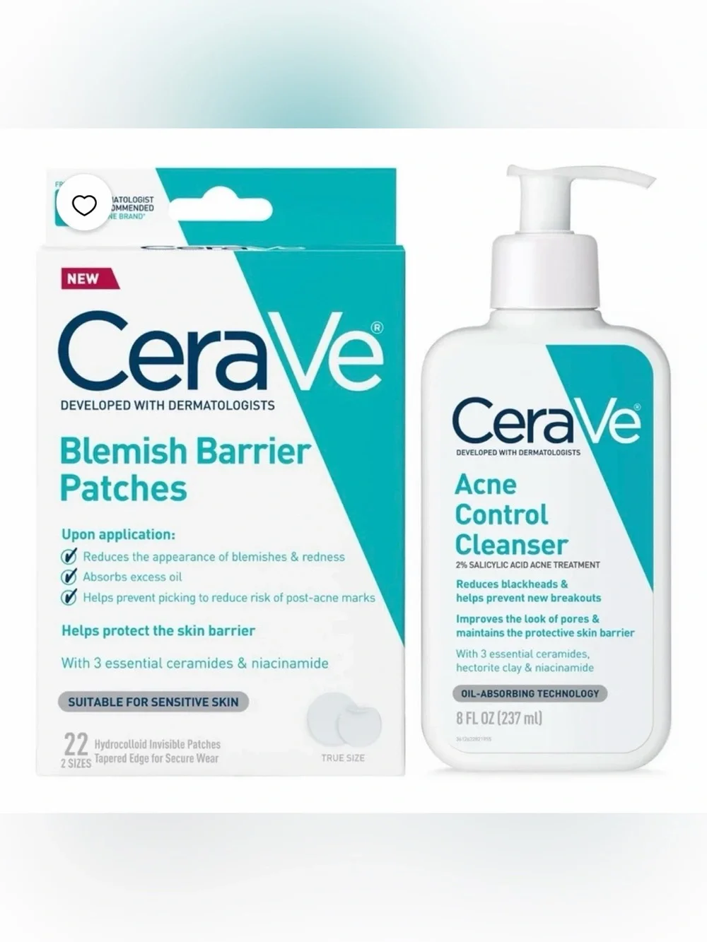🆕 CERAVE acne control, cleanser, blemish barrier patch set
